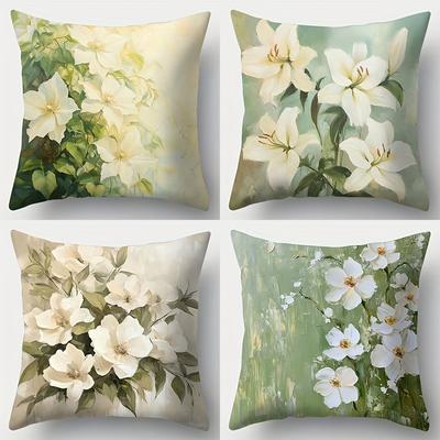 Home Decor Floral Lily Pattern Decorative Pillow Covers Pattern Cushion Cover Suitable for Sofa Bedroom Car Pillow Cover