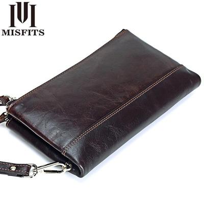 Men Brand Organizer Wallets Genuine Leather Double Zipper Clutch Bag Man Cow Leather Long Purse Multi-function Phone Bag