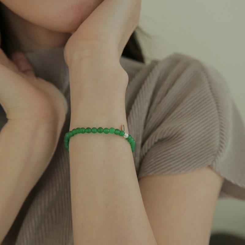 modernlike silver ball natural gemstone bead onyx bracelet coordination black green