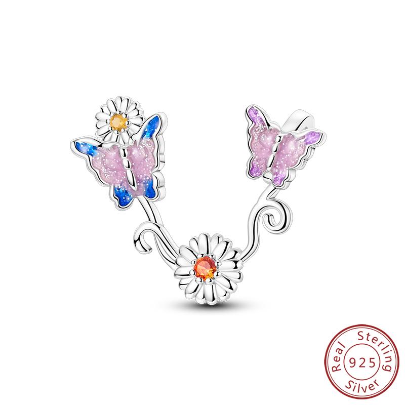 Elegant S925 Silver Butterfly & Dragonfly Multicolor Charms Beads Pendant 3mm DIY Fine Jewelry Making Accessories Gifts