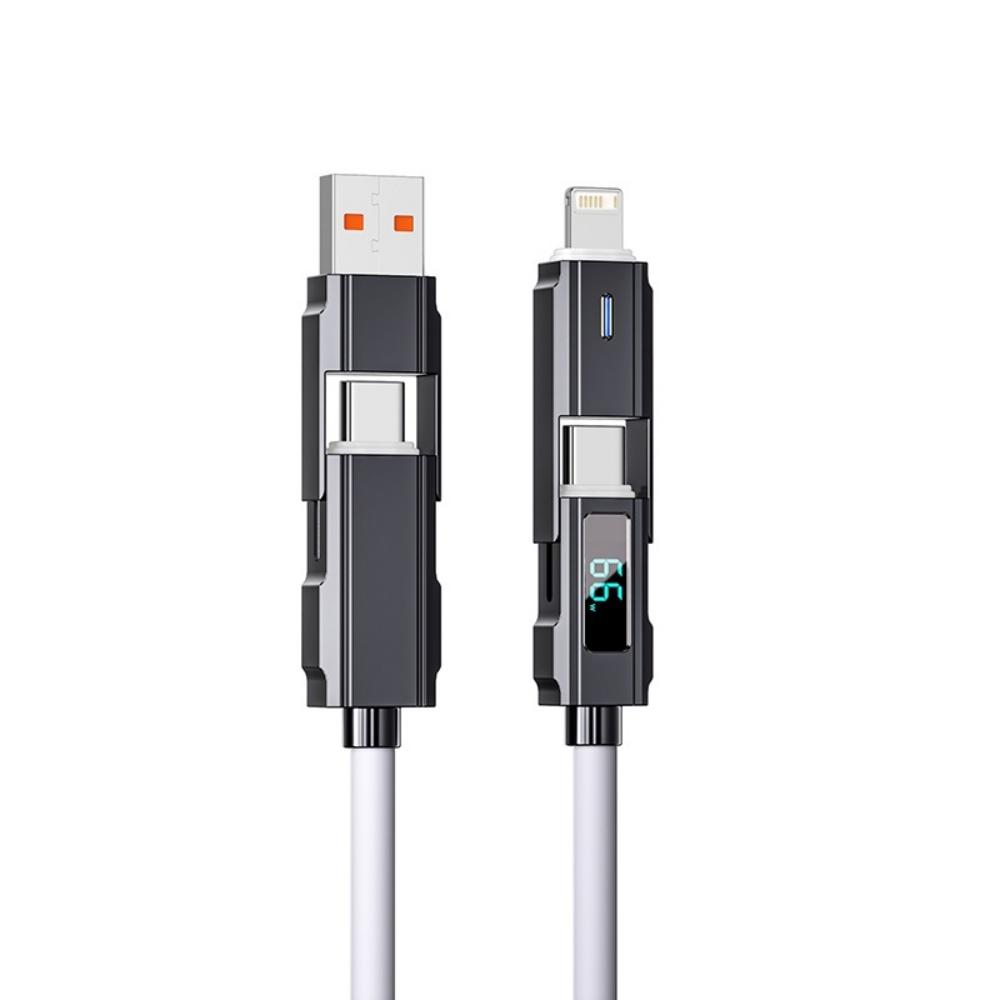 Smart LED Digital Display Cable 4-in-1 66W PD Quick Charge Real Time Power Monitoring Compatible iPhone Samsung Huawei Xiaomi