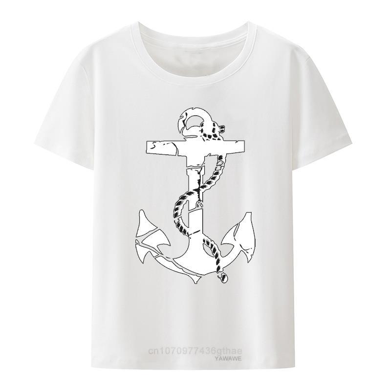 RocknRoll Tee with Anchor Motif In Black White ROCK ABILLY Loose Breathable Graphic T Shirts Tops Hiphop Fashion Streetwear