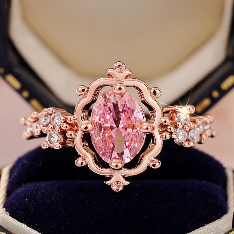 Style Pink Sparkling Zircon Princess Square Engagement Ring for Ladies and Girlfriends Luxury Proposal  Gift Fashion Jewelry