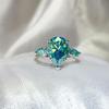 Green Moissanite 6-Carat Three-Stone Water Drop Diamond Women's Ring - European and American Luxury
