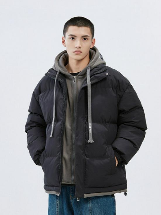 2025 Winter Faux Two-Piece Hooded Cotton Jacket - Unisex Warm, Trendy, Casual Bread Coat