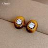 Vintage Maillard Zir*****val Tiger's Eye Stud Earrings Niche Earrings Simple Earrings