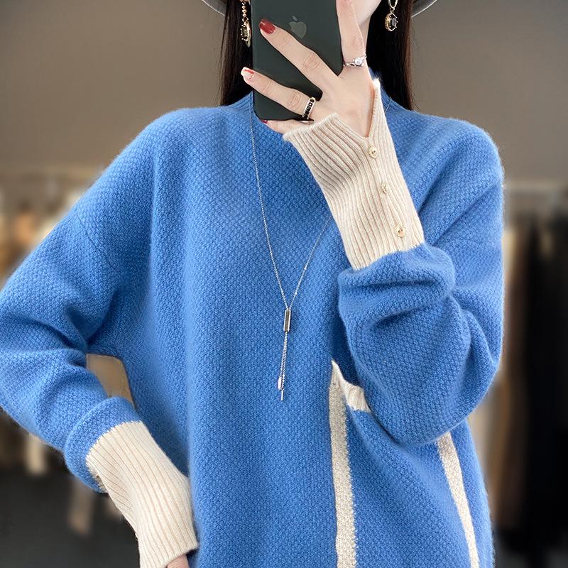 Versatile High-Neck Wool Sweater: Korean Style Cashmere Feel for Fashionable Women