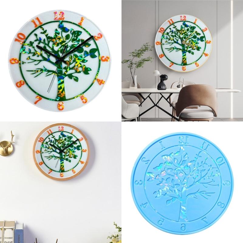 DIY Zegar Drzewo Silikonowa Forma Holograficzna Forma do Żywicy Wisior na Ścianę