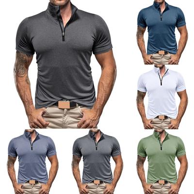 Fashion Leisure Business New Zipper Solid Color Men's Neck T Mens T Shirt Plain Workout Shirts for Men Loose Fit Mens Tall Shirt