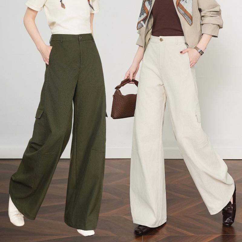 Women's Khaki High-Waist Loose Wide-Leg Banana Pants - Spring/Autumn 2026 Plus Size Casual