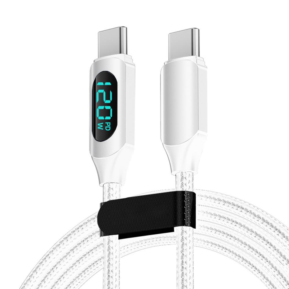 120W USBA to Type-C 6A Fast Charge Cable Nylon Braided with LED Display for POCO Realme Samsung Xiaomi iPhone 16 Macbook iPad