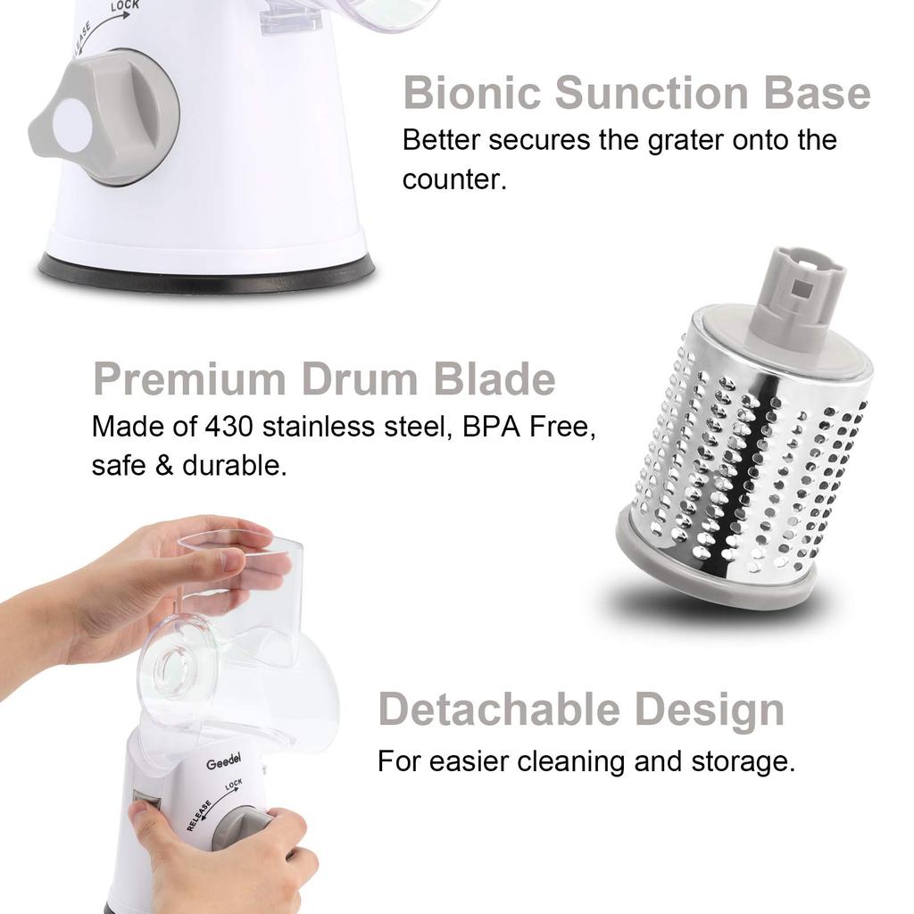 Geedel Vegetable Slicer Set with 3 Interchangeable Includes Daikon Radish Cheese and Carrot Julienne Slicer Blades, Grater, Grater,