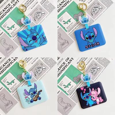 MINISO Stitch ID Badge Card Holder Keychain Student Bus Card Credit Card Holder Anti-lost Credentials Keyring Pendant Accessory