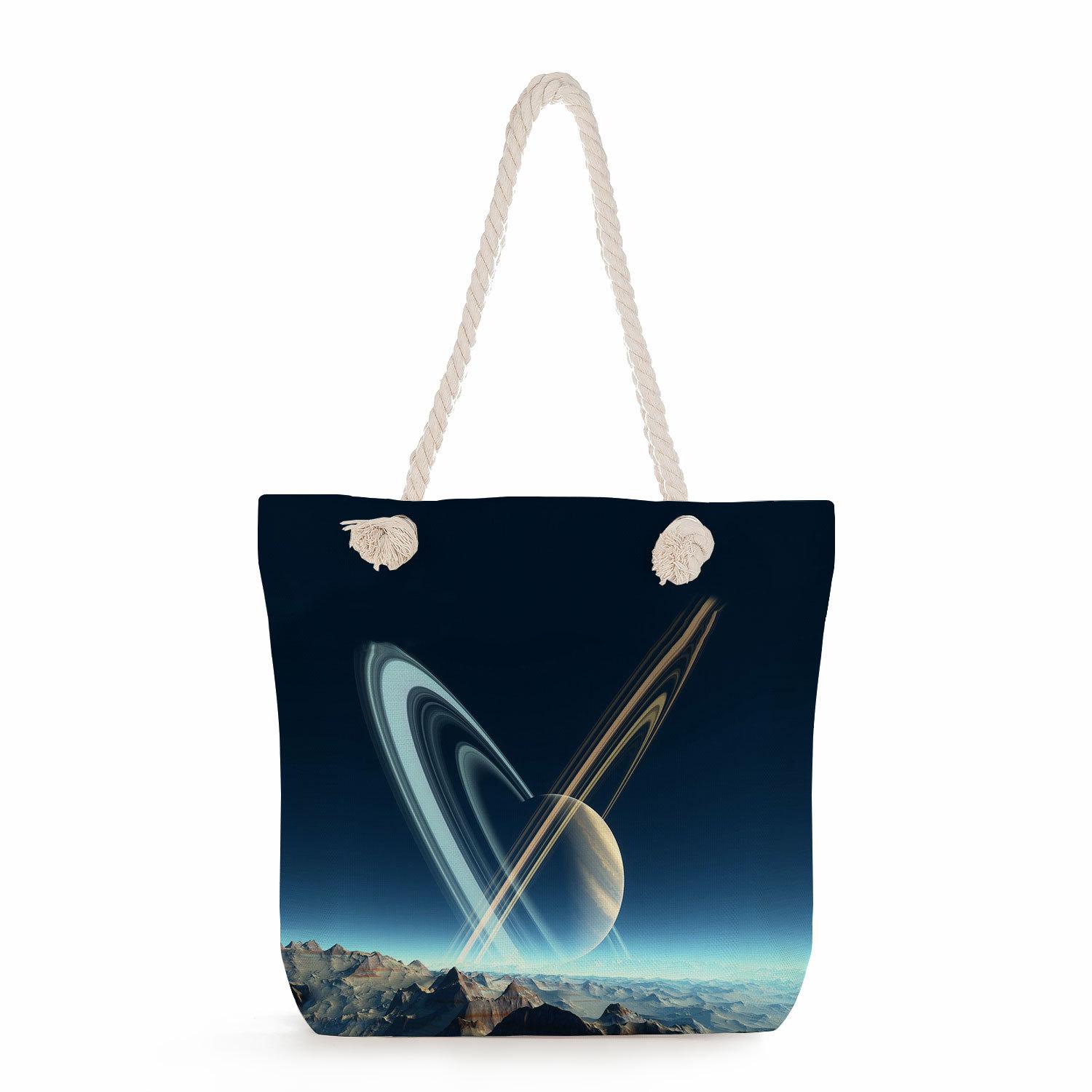 Starry sky print thick rope single-shoulder beach bag 7285 KTB