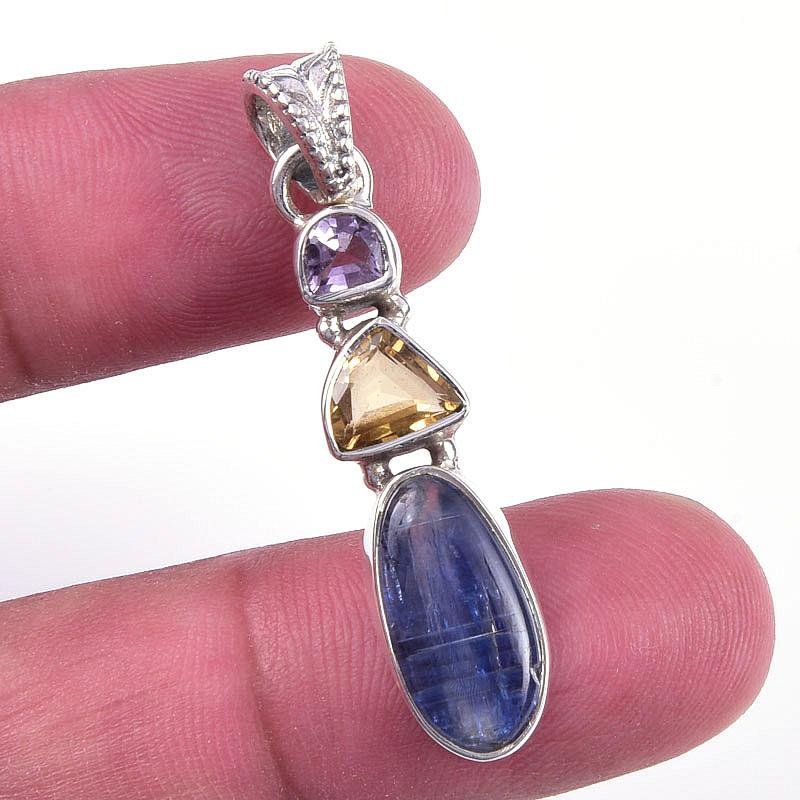 

Natural Kyanite, Citrine 925 Solid Sterling Silver Jewelry Pendant 1.50 Q8H61