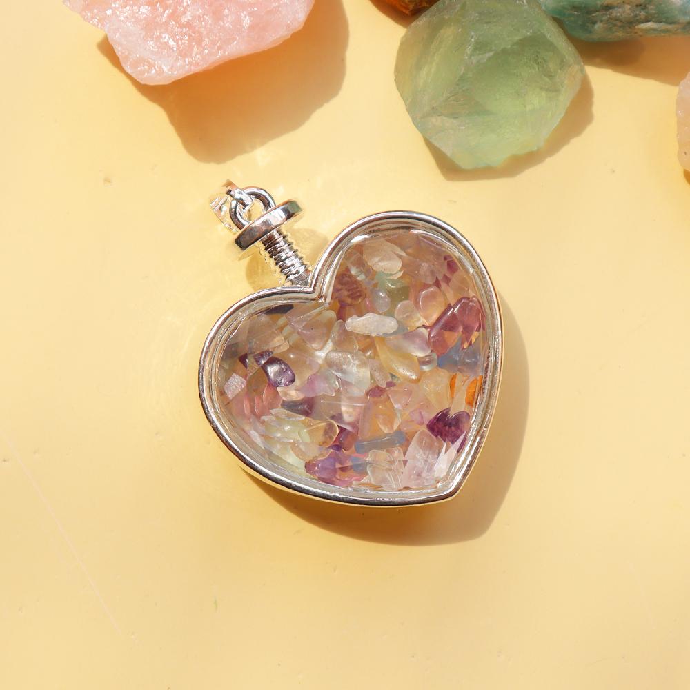 Natural Crystal Heart Pendant Wishing Bottle Crystal Necklace Sweater Chain Healing Gift to Wear