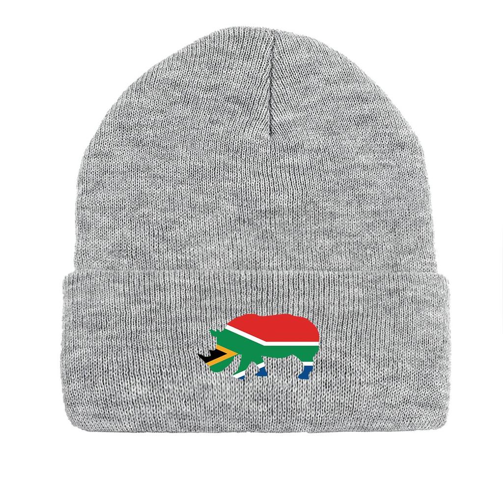 South Africa Flag Rhino Print Knitted Hat Beanie, Man Cap Lightweight Versatile Simple Bobble Hat Knit Cap Beanie
