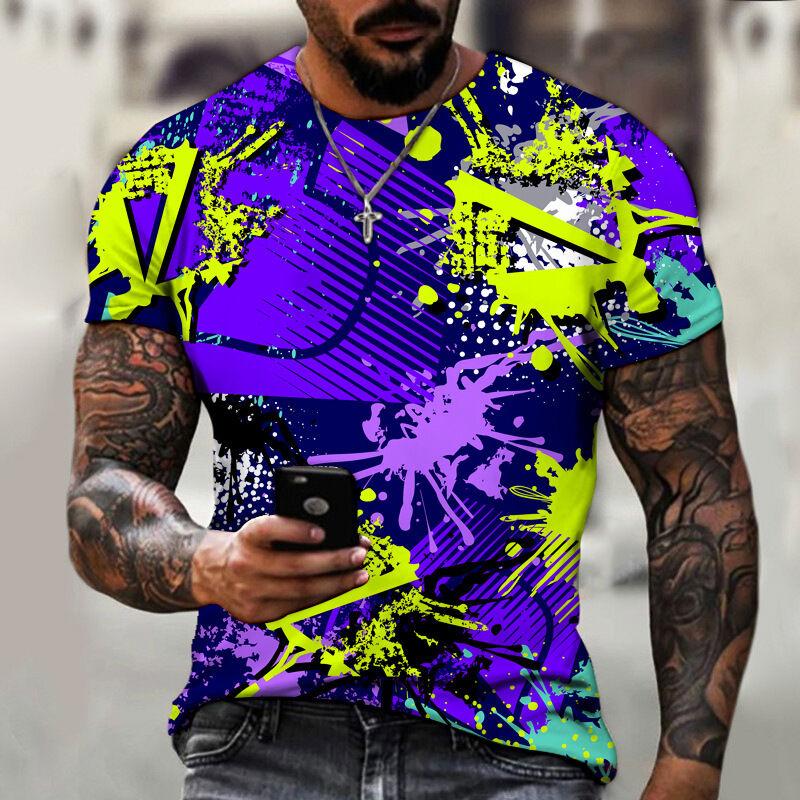 3D digital printed short sleeved T-shirt casual slim fit men's round neck top comfortable streetwear