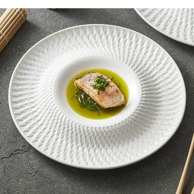 Pure White Relief Texture Ceramic Dessert Plate Serving Snack Pasta Sushi Plates Restaurant Tableware