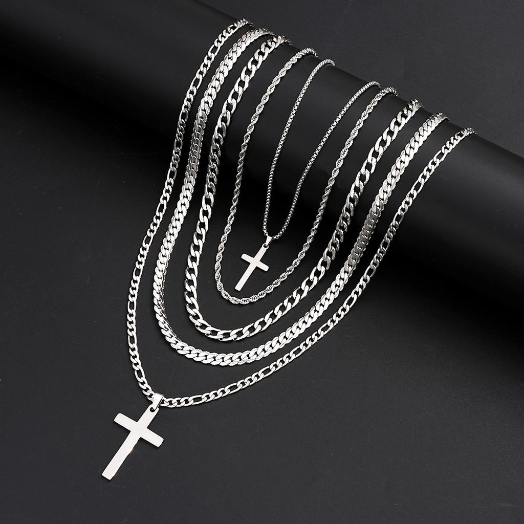 13Pcs Stainless Steel Cross Necklace Bracelet Sets For Men Fashion Silver Color Cuban Chain Jewelry Sets Hiphop Party Wear Gifts