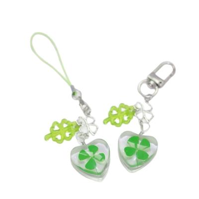 Lucky Four Leaf Grass Keychain Charm Glass Pendant Phone Lanyard Strap for Bag Purse Accessory Secure Design