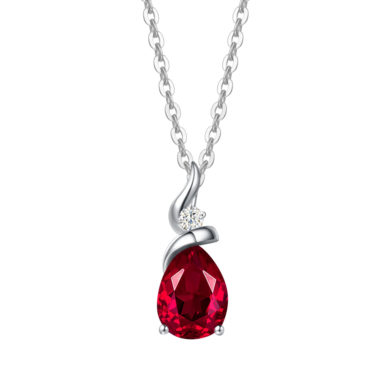 

FANCIME Diamond Necklace in 14K White Gold for featuring Ruby and July Drop Gift Perfect for and Women, Birthstone, Lab-Grown Diamonds, Pattern,