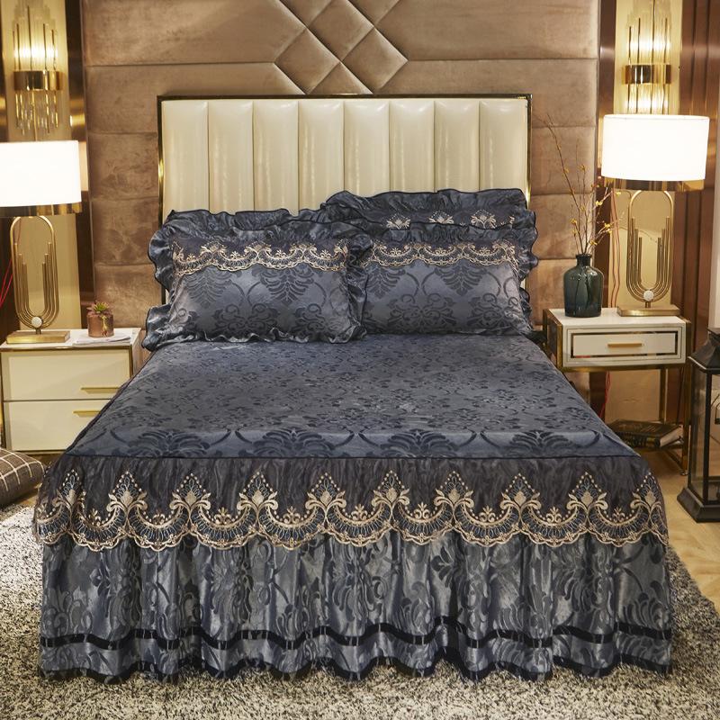 Velvet Lace Bed Skirt European-Style Embossed Bedspread Non-Slip Protective Cover Autumn and Winter Warm Bedding