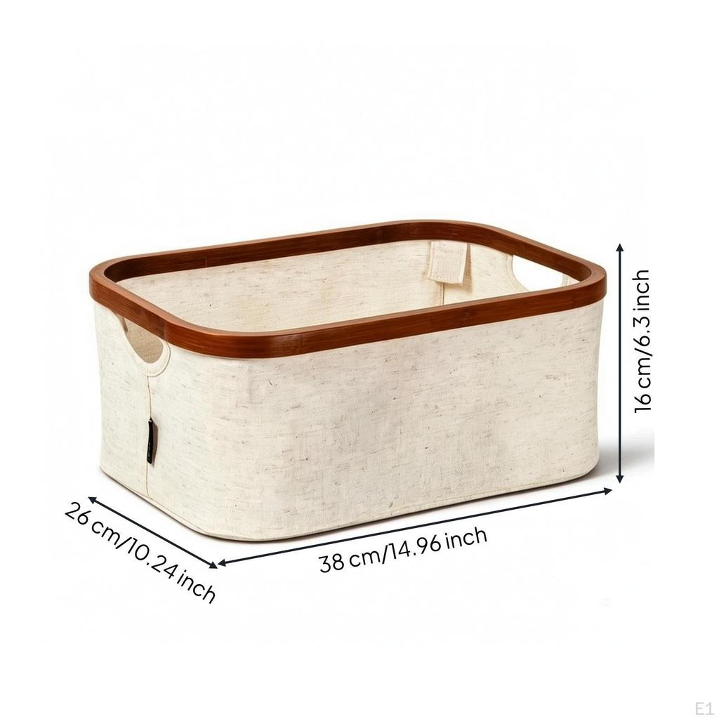 Storage Basket with Bamboo Frame SpaceSaving Foldable Textile Organizer Bin for