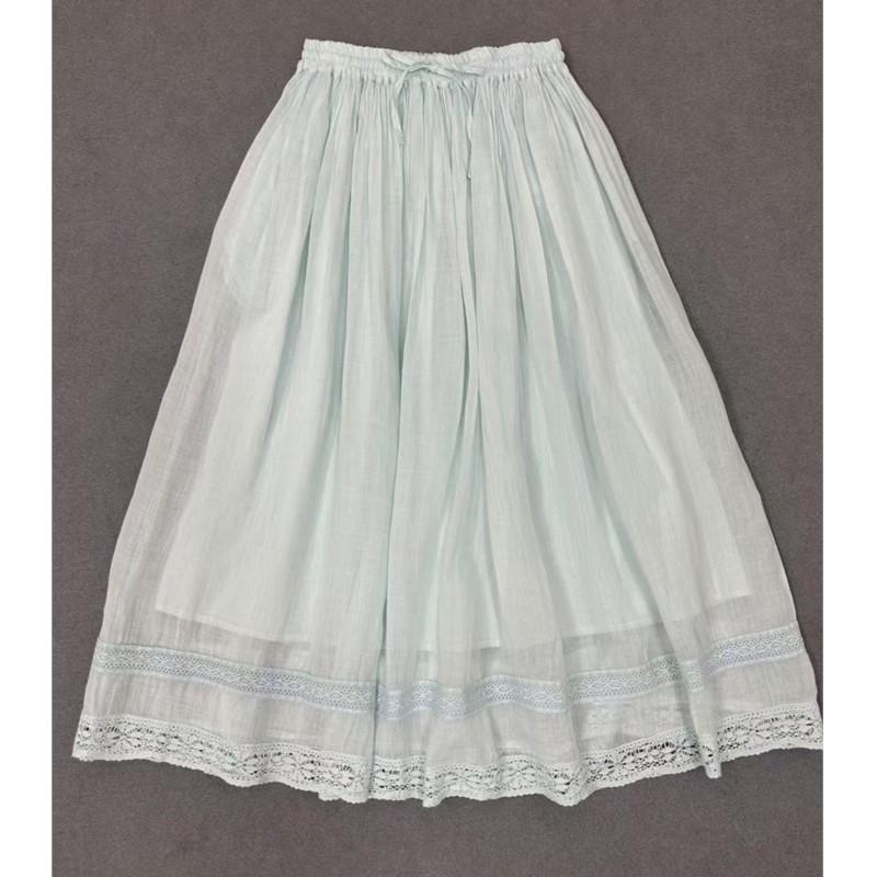 Johnature Lace Skirts Women Summer Lace-up Elasticated Solid Color Casual Simple Loose Skirts