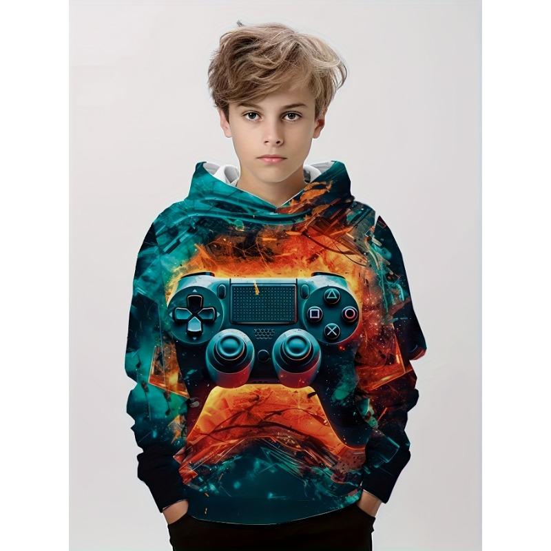 Xuhaijian02 Kids Clothes Boys Hoodies Long Sleeve 3D Gamepad Print Children Spring Fall Clothes Casual Outdoor Stylish Boy Girl Clothes Tops 150
