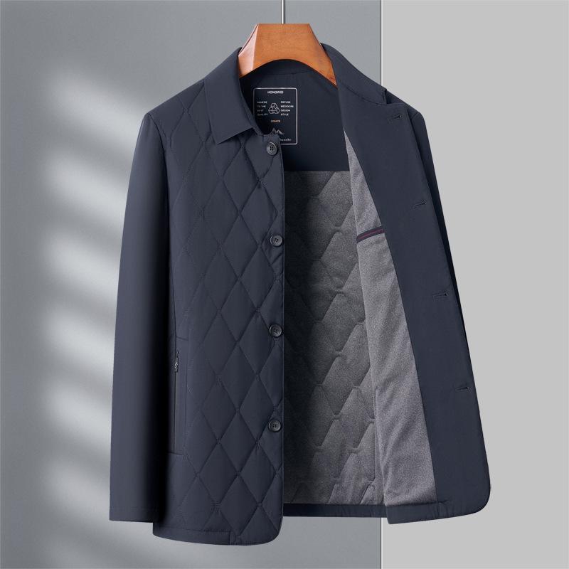 Men's Lightweight Cotton Jacket for Autumn/Winter - Mid-Aged Elderly Dad Lapel Style, Warm Business Casual Coat