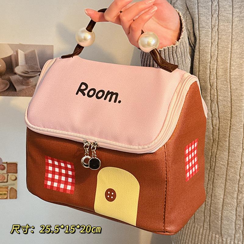 Dopamine Little House Makeup Bag for Women, Large Capacity, Compartments, Hand-held, 2025 New Waterproof Travel Portable Storage Bag