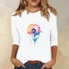 3/4-Ärmel Oberteile für Damen T-Shirt Lässig Print Oberteile T-Shirt Rundhals Pullover Bluse