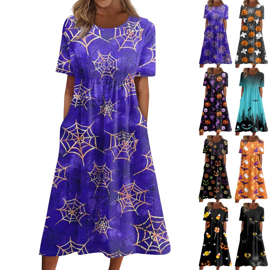 Summer Dress For Women Casual Printed Short-Sleeve Beach Swing Dress