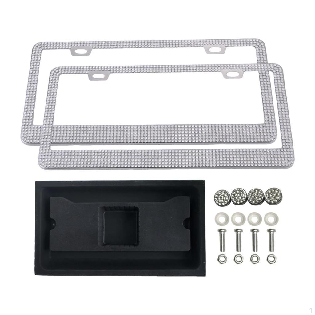 2 Pack Car License Plate Frame for Women in Stainless Steel with Rhinestones