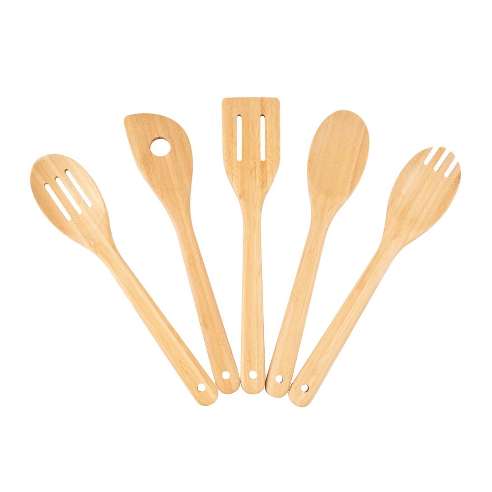 

5pcs Bamboo Cooking Utensil Set Natural Eco-Friendly Kitchen Tools Hand Wash Only Multi-Functional Stirring Serving Spoons United States