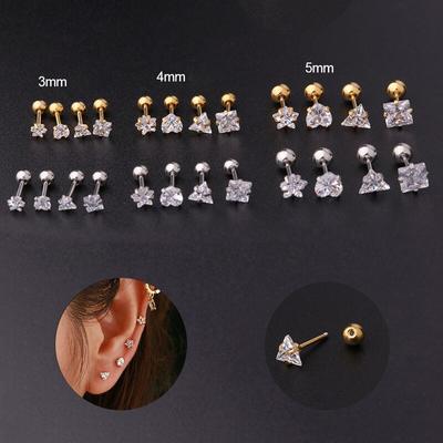 2 τμχ 316L Ανοξείδωτα Tragus Piercing Stud Σκουλαρίκια Γυναικεία Γεωμετρικά Κυβικά Ζιρκονία Labret Lip Ring Χόνδρινο κόσμημα