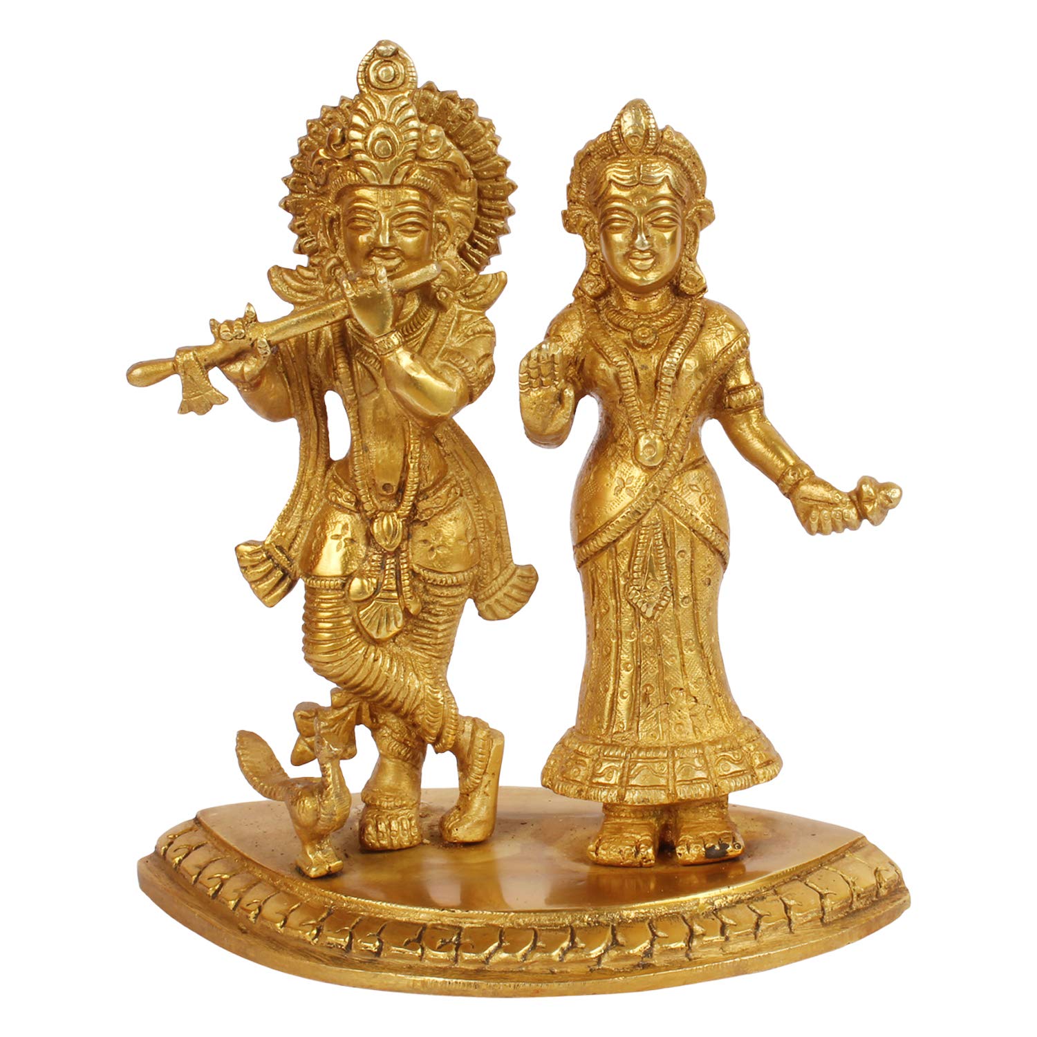 Radha Krishna Murti, Elegant Design With Rich Color Details, Brass - 7 Inch