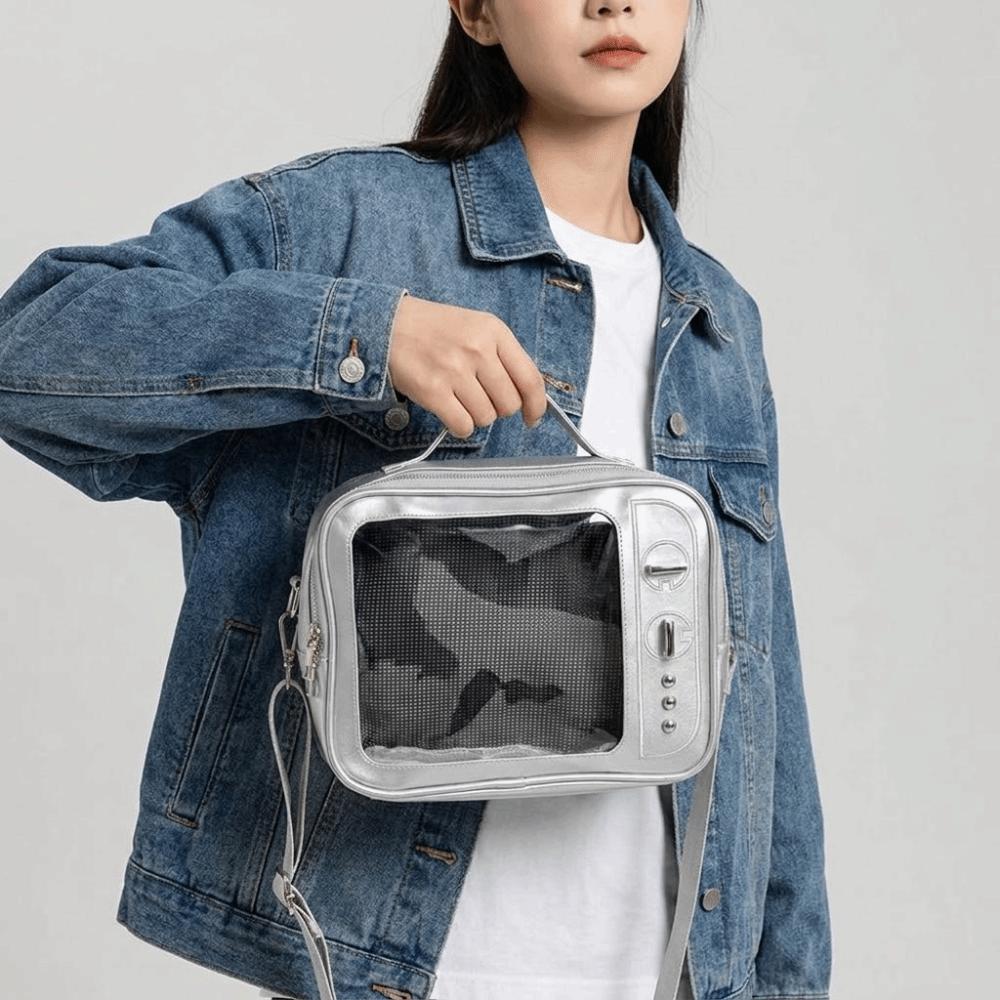 Large Capacity Transparent Layer Ita Bag PU Shoulder Bag Fashion TV Model Backpack DIY