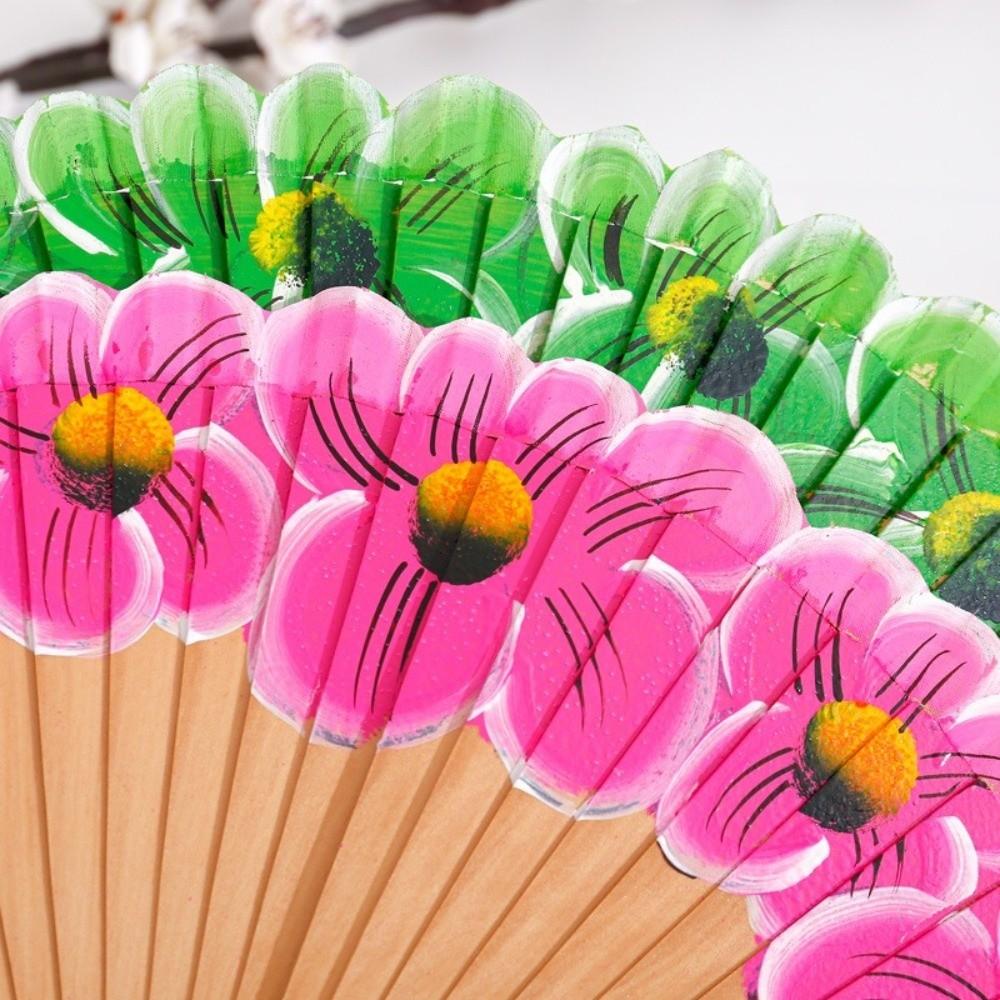 Chinese Style Wooden Folding Fan Hand-Painted Pattern Handheld Fan Ancient Flower Fan Women Use
