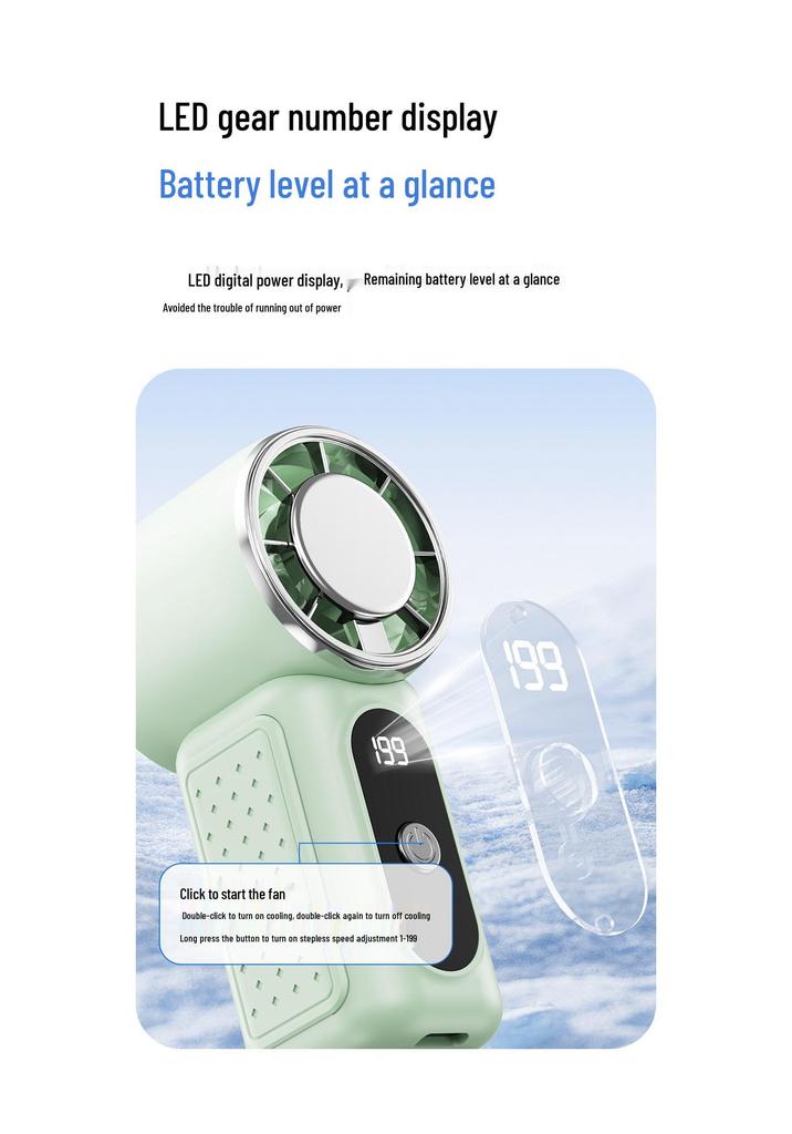 Portable USB Chargeable Mini Fan with Digital Display and Silent High-Speed Turbine for Outdoor Cooling