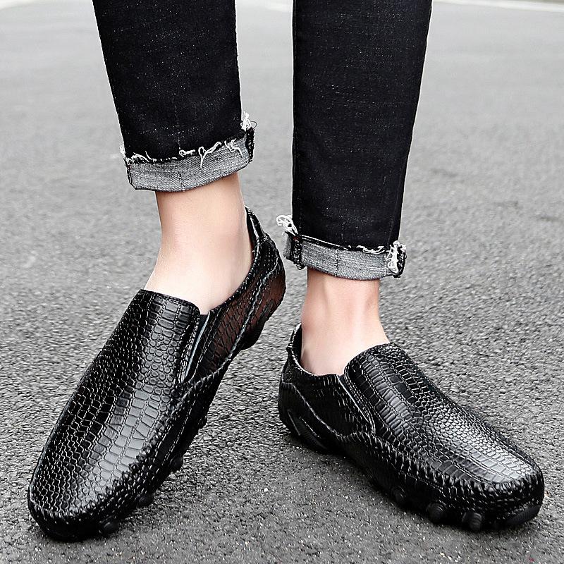 Summer new octopus Doudou shoes large size casual leather shoes crocodile pattern cowhide loafers cover feet