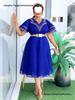 Plus Size V-neck African Women’s Bodycon Dress with Beaded Belt