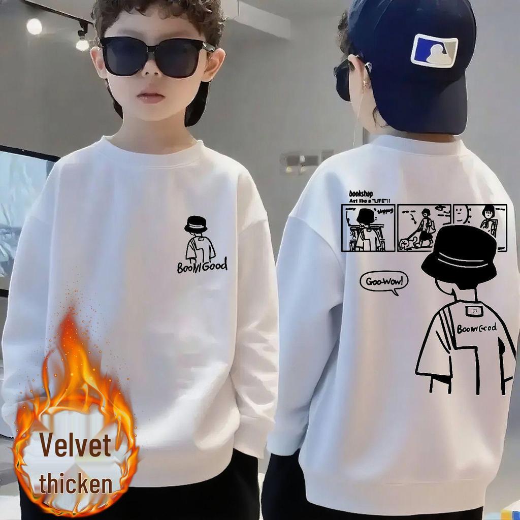 Boys' National Tide Fleece Sweatshirt - Spring/Autumn Long Sleeve Pullover for Big Kids.