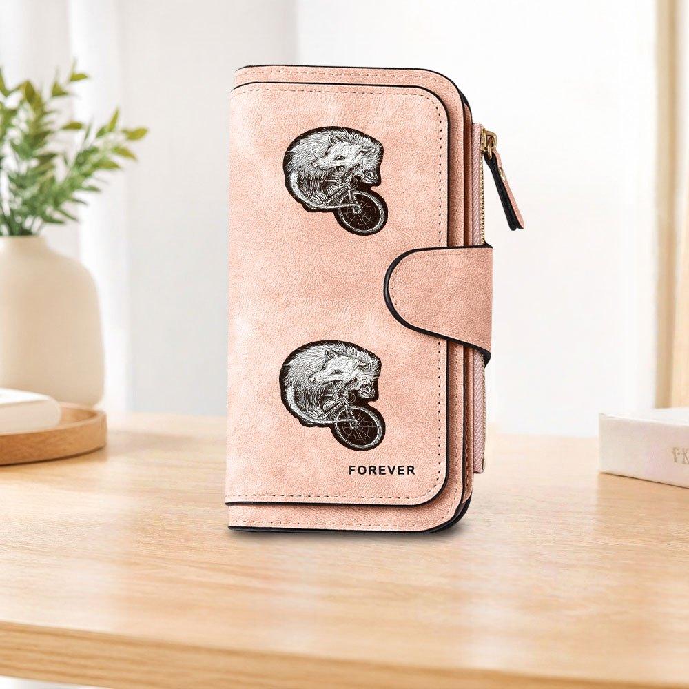 Cycling Possum Long Zipper Wallet, Large Capacity Card Holder, Unisex Clutch Bag, Fashionable Zipper Coin Purse, Suitable for Daily Use, A Great Gift