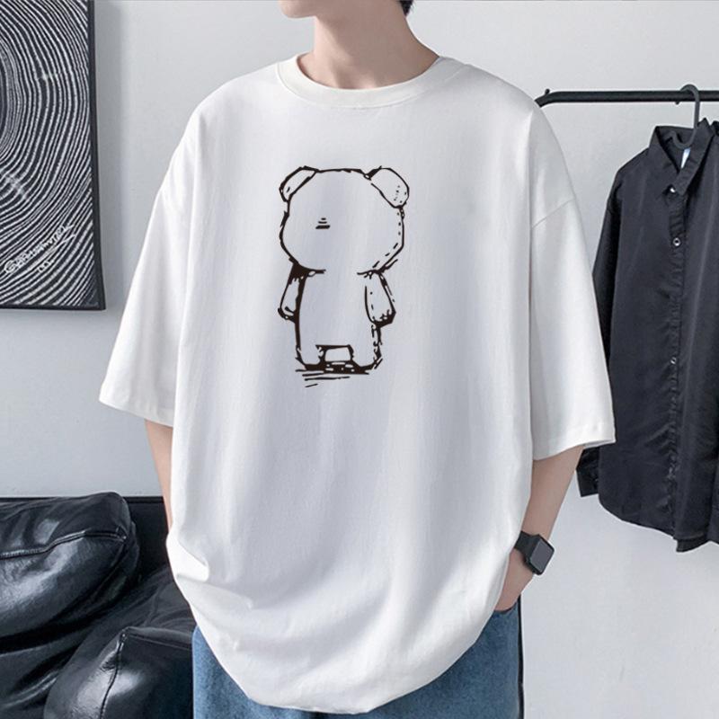 

Мужская футболка оверсайз Little Bear 100% хлопок со спущенным плечом уличная футболка XXXL белый