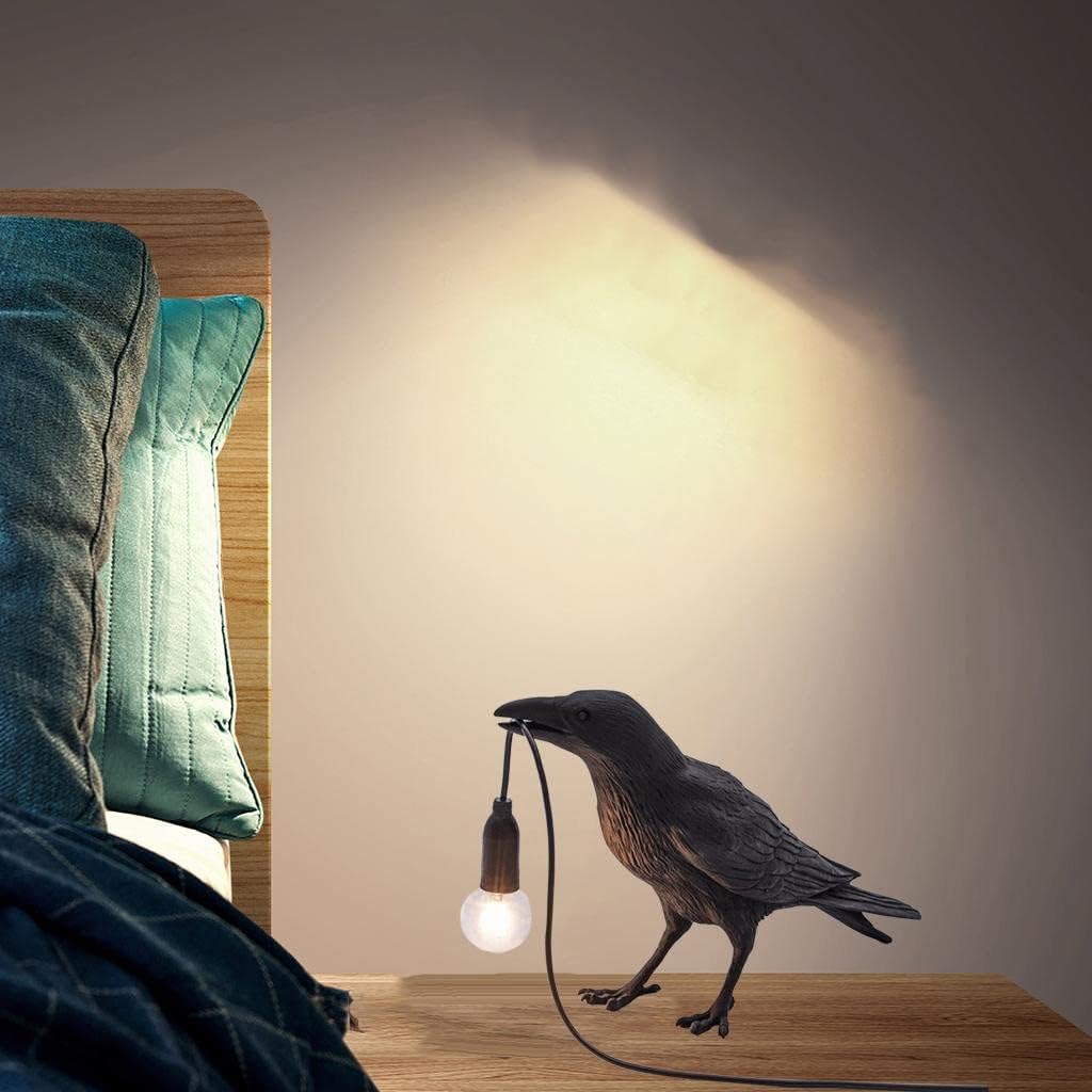 Generic Raven Decor Table Lamp - Lifelike Resin Crow Bird Desk Lamp Creative Animal Styling Light Bedroom Bedside Wall Sconce Lamp Light Decoration -
