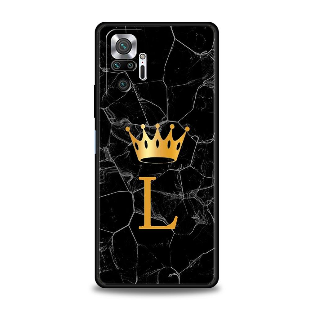 Crown Letter A To Z Phone Case For Xiaomi Redmi Note 13 12 5G 9S 9 8 10 11 Pro 4G 9T 13C 12C 10C 9C 9A 7 Pro Soft Silicone Cover