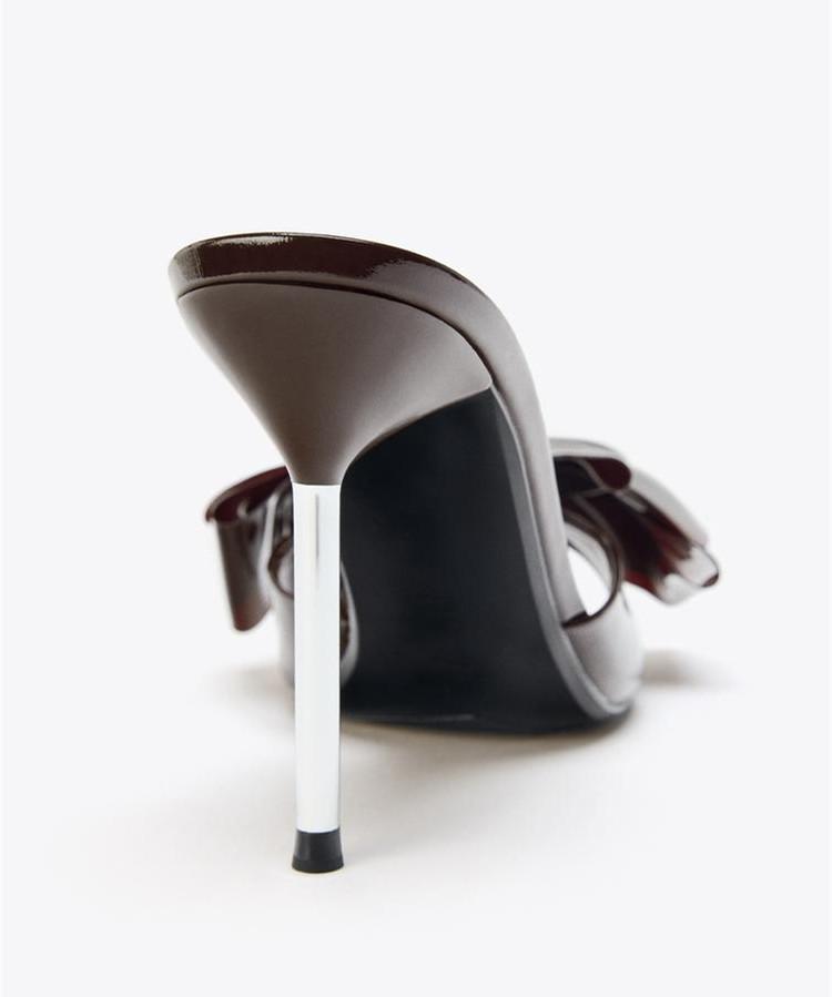 Fashion Sexy Peep Toe Thin Heeled Sandals Women Patent Leather Butterfly Knot Decoration Slippers Elegant Pointed Toe Party High Heels