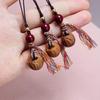 Peach Wood Phone Lanyard with Cinnabar Pendant, Hand-Woven Phone Chain & Keychain Rope